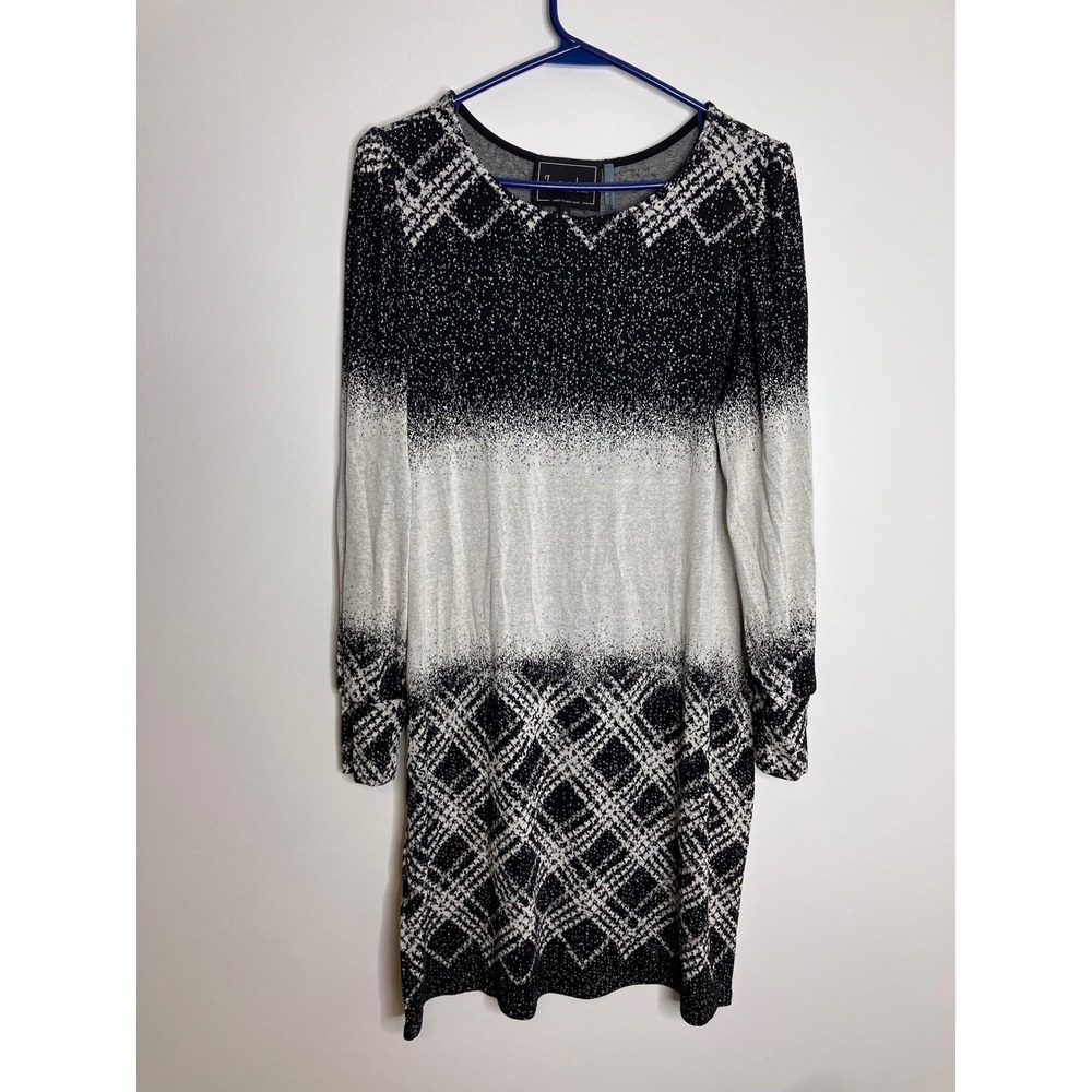 Leota Knit Dress Womens Medium Black White Excellent Ombre Geometric Sheath